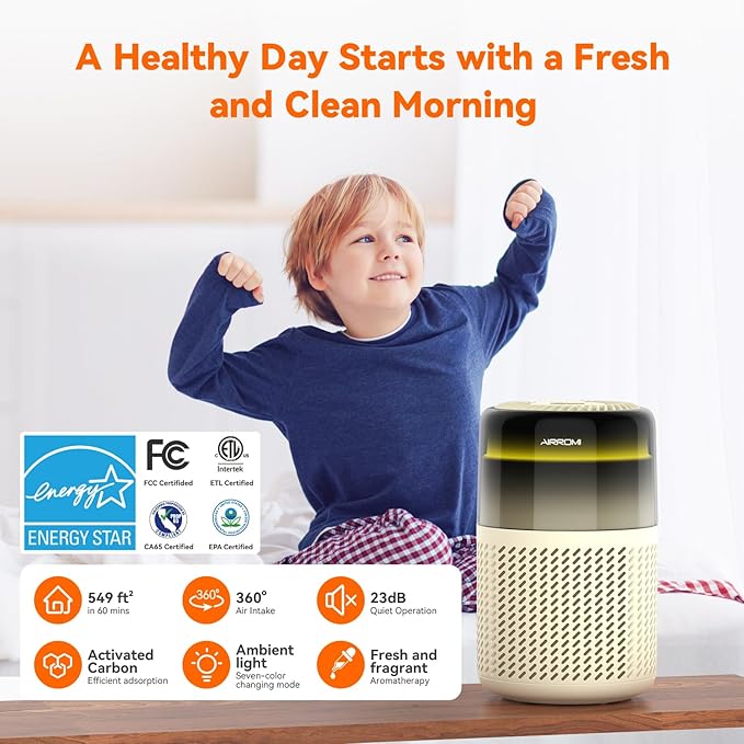 AIRROMI HEPA Air Purifier for Bedroom&Home,Pet Air Purifier for Home Pets,Removes Pet Odor,Cat Litter Smell,Dust,Smoke&Allergies,Quiet Room Air Purifier with Scents,360°Air Cleaner,A2005 Pink