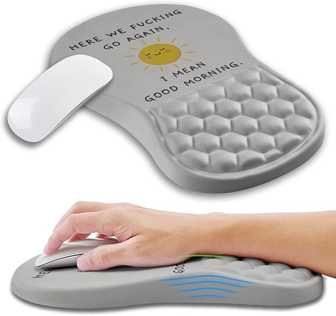 Kuosgm Ergonomic Mouse Pad Wrist Support with Memory Foam Massage Bulge, Carpal Tunnel Pain Relief Mousepad Wrist Rest for Mouse(12x8 inch, Good Morning)