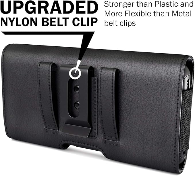 BOMEA Case for Large iPhone Plus, Pro Max 16 15 14 13 12 11 Xs, Samsung Galaxy S25+ S24+ S23+ S22+ S21+, Cell Phone Belt Holster Clip, ID Card Holder Pouch, Fits Otterbox Case - Black