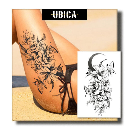 UBICA 2 Sheets Semi Permanent Tattoos, Temporary Tattoo for Women, Lasts 7-15 Days Water-Resistant Fake Tattoo Stickers, Realistic Flower Design for Party (7.5x4.8 in), Non-Reflective & Safe for Skin