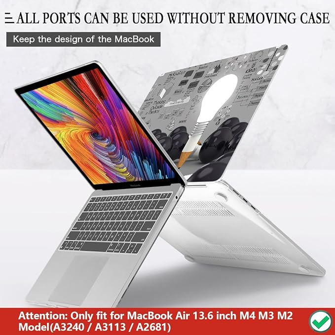 CISSOOK Creative Bulb Hard Shell Case for MacBook Air 13.6 inch 2026 2025 2024 2022 Release, Plastic Hard Shell Cover with Keyboard Cover for MacBook Air 13 M2 M3 M4 M5