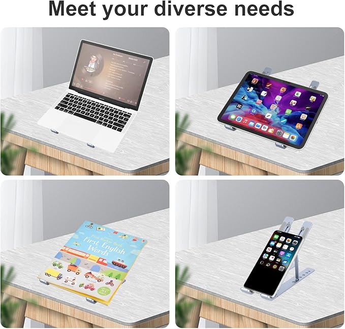 weourwe Ergonomic and Foldable Laptop Stand for Desk, Adjustable Riser, Fits All Laptops and Notebooks up to 17,Ultra-Thin,Ventilated Cooling,ABS+Silicone,Midnight.