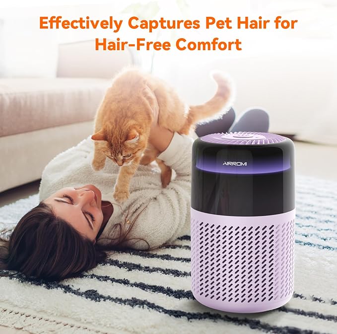 AIRROMI HEPA Air Purifier for Bedroom&Home,Pet Air Purifier for Home Pets,Removes Pet Odor,Cat Litter Smell,Dust,Smoke&Allergies,Quiet Room Air Purifier with Scents,360°Air Cleaner,A2005 Purple