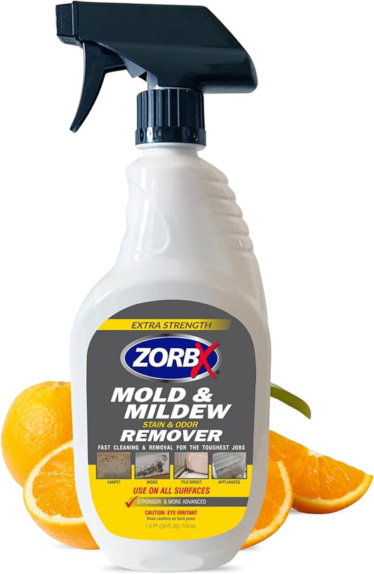 ZORBX Extra Strength Remover & Cleaner Spray 24 FL Oz â Scrub Free Formula - Bleach Free Stain & Smell Eliminator for Shower, Bathroom, Ceiling, Carpet, Cars, Walls & Wood