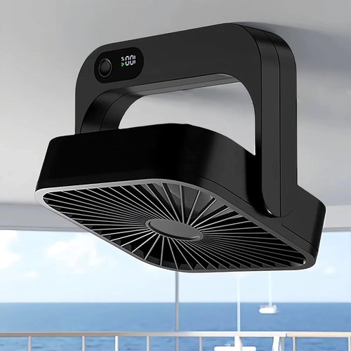 Magnetic Cruise Ship Approved Fan - 5000mAh Battery Operated Portable Fan with 5 Speeds | Sticks to Cabin Ceilings & Walls - Black