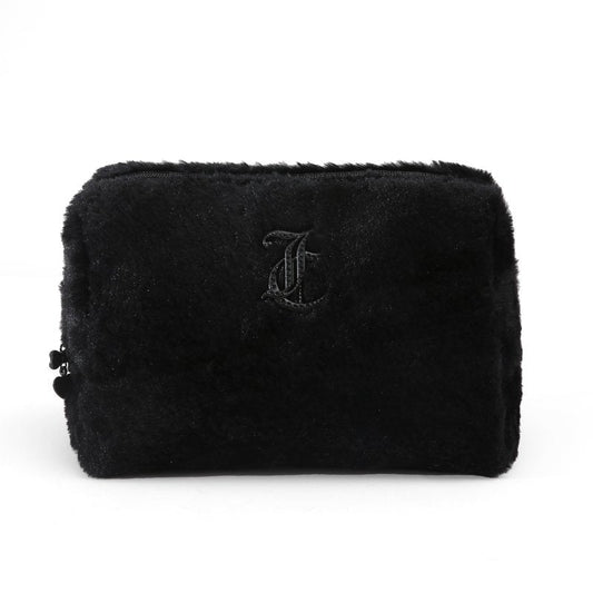 Juicy Couture Black Makeup Bag Cosmetics Organizer Travel Essentials Zip Top Wedge Faux Fur Rhinestone