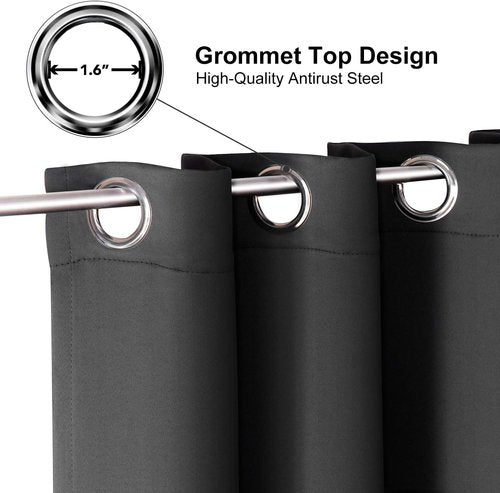 ChrisDowa Grommet Blackout Curtains - Thermal Insulated Room Darkening Panels, Dark Grey, 52W x 54L