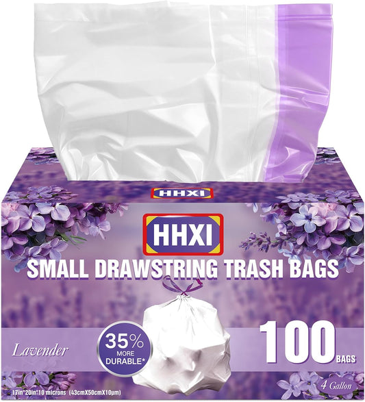Regine Switzerland 100Ct Lavender Scented Trash Bags - Odor Resistant 4 Gallon Drawstring Bags