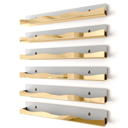 YMVV Wall-Mounted Nail Polish Organizer Rack - 15-Inch Gold Mirror Finish Nail Polish Shelf, Makeup & Beauty Essentials Storage - Multi-Purpose Display Holder for Small Space, Vanity Bathroom, 6 Pack