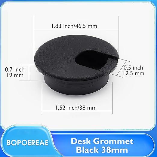 BOPOREAE Desk Grommet 1-1/2" (38 mm), Desk Cord Hole Cover, Cable Grommet ABS Plastic, Desk Hole Grommet for Office and Home Table Cable, Detachable Cable Cord Organizer (Black 4 Pcs)