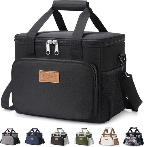 Lifewit Insulated Lunch Bag - Soft Cooler Tote for Adults | Black 12-Can Capacity (9L)