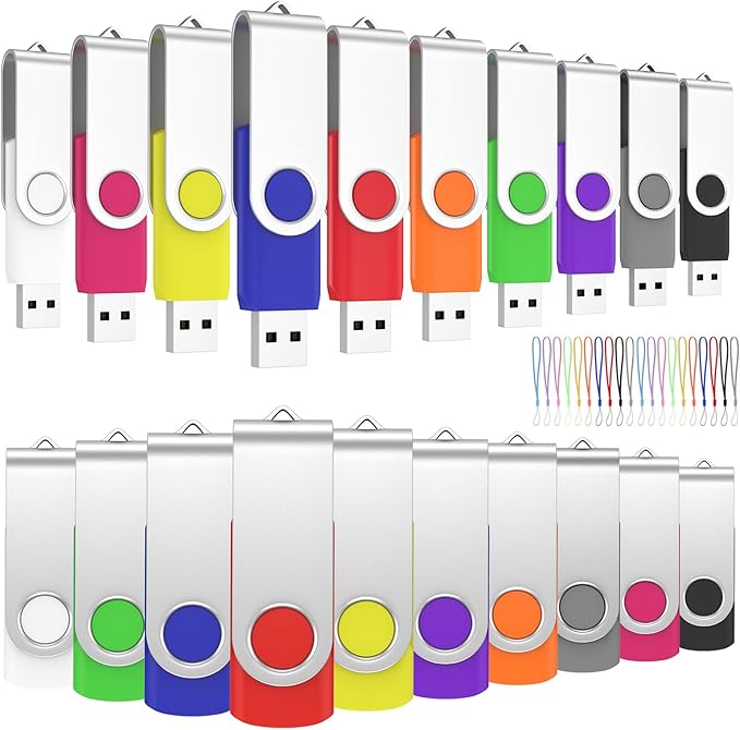 ABLAZE 4GB Flash Drive 100 Pack, USB 2.0 Memory Stick with Lanyards Swivel Thumb Drives Bulk Pendrive U Disk for Data Storage (Mixcolors)