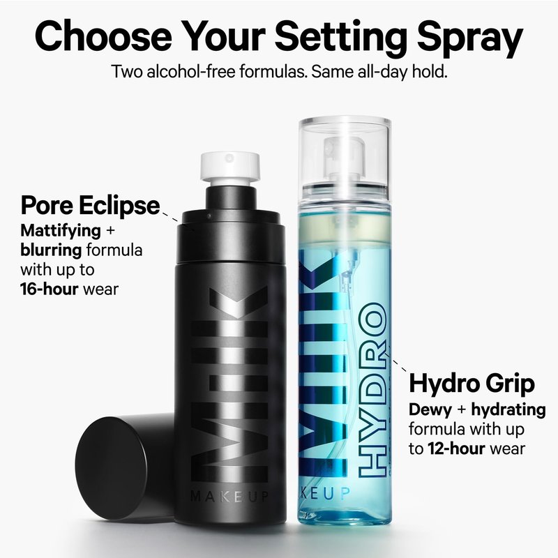 Milk Makeup Pore Eclipse Matte Setting Spray – Blurs Pores, Controls Shine + Sets Makeup for Up to 16 Hours – Long-Lasting, Oil + Alcohol-Free Facial Mist for a Soft, Matte Finish – 1.35 oz