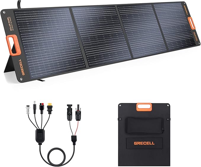 200W Portable Solar Panel for Power Station, Foldable Solar Charger w/ 4 Kickstands, IP65 Waterproof Solar Panel Kit w/DC XT60 Anderson Aviation Output for Outdoor RV Camper Blackout