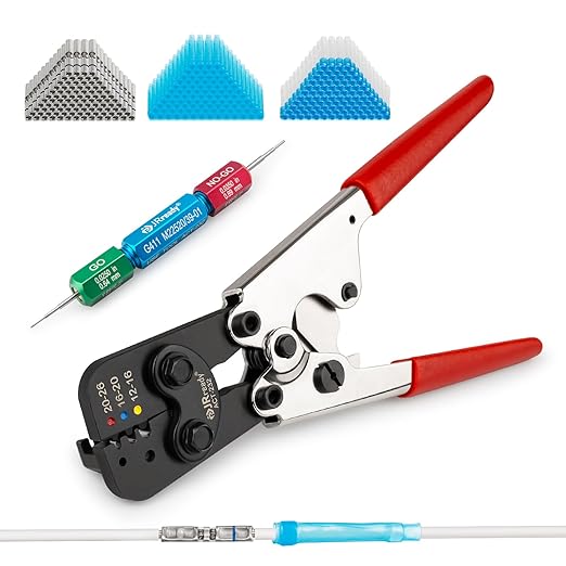 JRready IP68 Environmental Butt Splice Kit 100Sets 20-16AWG AS81824 Aviation Splice Connectors with PVDF and PE Heat Shrink Tubes ACT-232 Butt Splice Crimper G4111 Go No Go Gauge for Automotive Marine