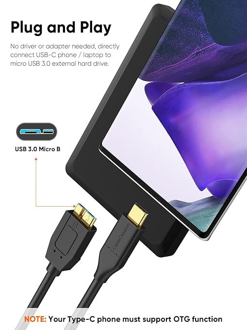 CableCreation USB C to Micro B Short Cable 2FT, 10G Micro B to USB C External Hard Drive Cable for iPhone 15/16/17,Samsung Galaxy S24,Seagate WD Westgate My Passport,MacBook Pro/Air, iPad/Tablet