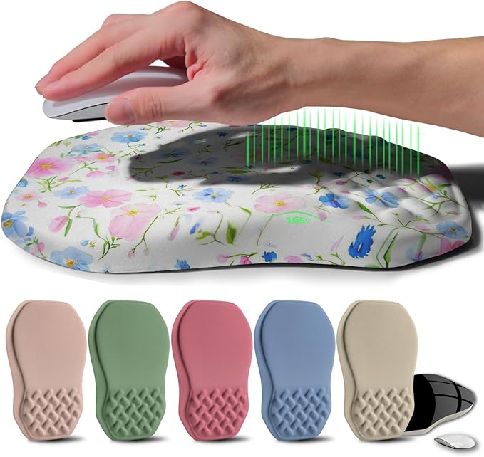 Gleamtide Ergonomic Raised Mouse Pad Wrist Support with Bilateral Slope Memory Foam Mousepad for Wrist Rest and Carpal Tunnel Pain Relief 11.8x7.9〃 Little Flower