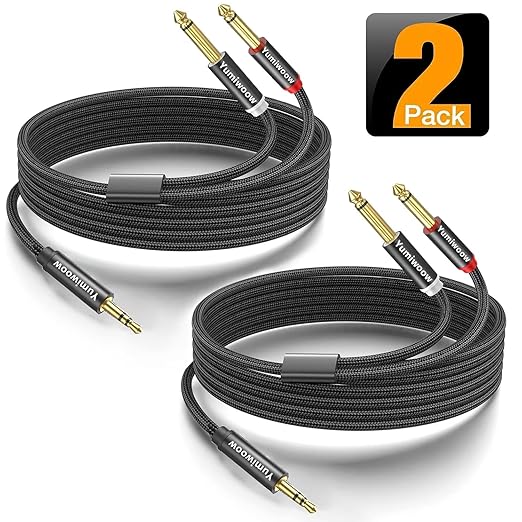 Yumiwoow 2Pack 16Ft 3.5mm TRS to Dual 6.35mm Stereo Cable 1/8 TRS to Dual 6.35mm 1/4 TS Mono Y Splitter Audio Cord Adapter for Smartphone, Mixer,PC, CD Player, Speakers and Home Stereo System