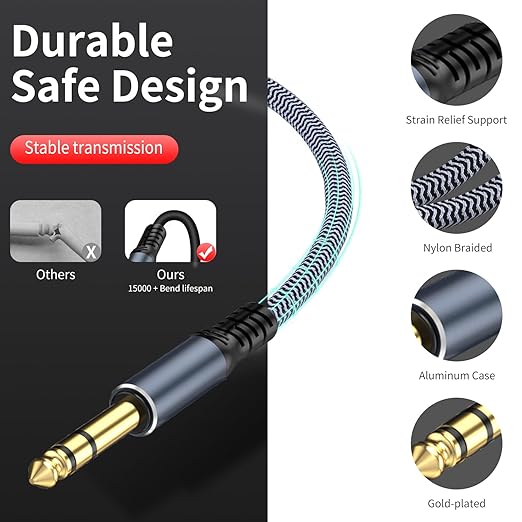 GOSYSONG 1/4 inch Extension Cable 20ft, 1/4" inch Male to Female Stereo Guitar Extension Cable