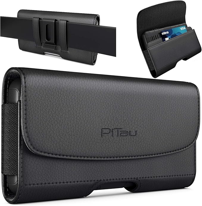 BOMEA Holster for iPhone 16 16e Pro 15 14 13 12 11 10 XR Xs X, Samsung Galaxy S25 S24 S23 5G - Cell Phone Belt Holder Case with Clip - ID Card Magnetic Pouch - Black