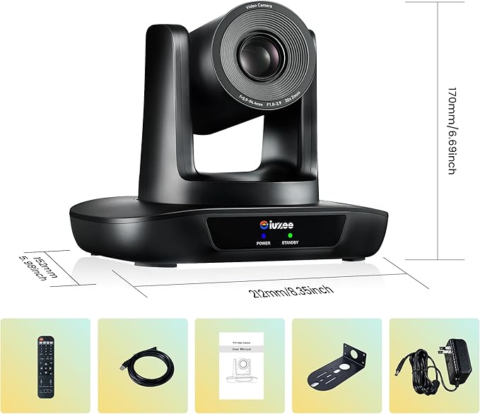 iuZee 4K UHD PTZ Camera AI-Auto Tracking, 20X Optical Zoom, USB3.0/HDMI/LAN PoE, IP Live Streaming, PTZ Conference Room Camera for Church Services Education Conference Events, Work with YouTube OBS