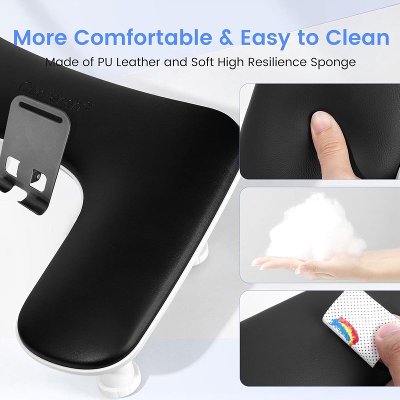 Manicure Nail Arm Rest - 3rd Gen Adjustable U-Shaped Hand Pillow with Rotating Phone Stand | Black
