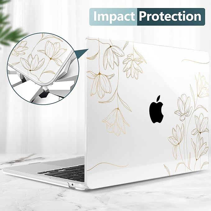 TWOLSKOO for MacBook Air 15 inch Case 2026 2025 2024 2023 Release M5 A3448 M4 A3241 M3 A3114 M2 A2941, Plastic Hard Shell & Screen Protector & Keyboard Cover & Trackpad Film, Florals X449