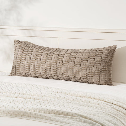 MIULEE Light Brown Long Body Lumbar Throw Pillow Cover - Soft Boho Decor 14x36 Inch for Couch & Sofa