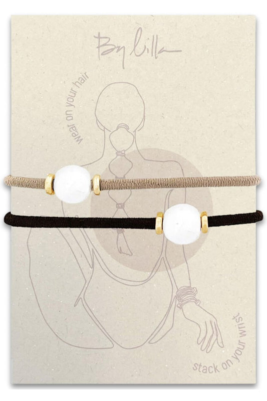 By Lilla Bracelet Hair Ties – Stretchy Hair Tie Bracelet Gift – Decorative Boho Handmade Jewelry for Women’s Wrist and Ponytail (Halo Gold)