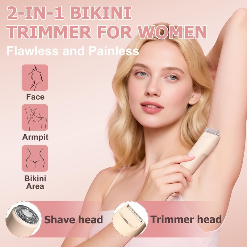 Bikini Trimmer for Women - 2 in 1 Electric Dual Head Shaver | Rechargeable, Waterproof & Painless for Sensitive Skin