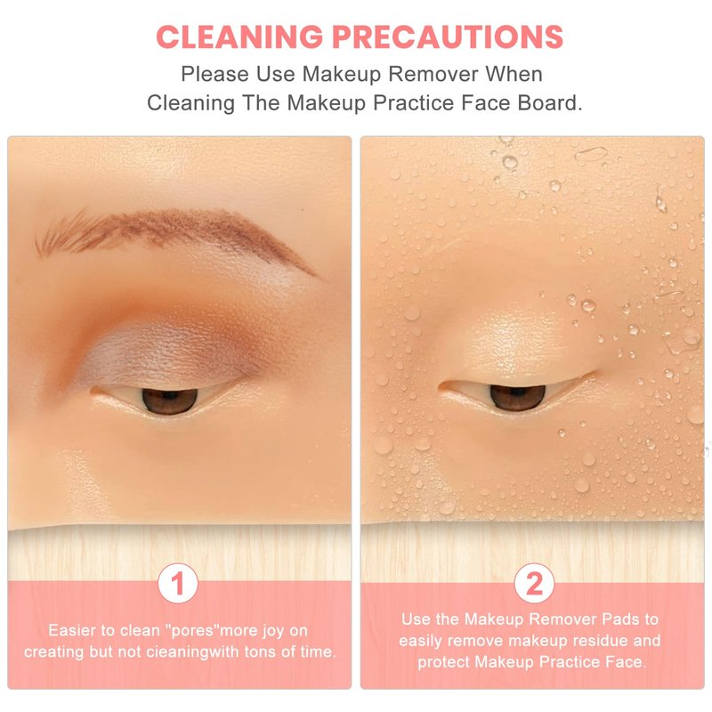 Makeup Practice Face Board FTOYIN, Silicone 3D Realistic Pad for Makeup Beginners and Professional Enthusiasts, Eyeshadow Eyeliner Eyebrow Lash mapping Realistic Face Skin Eye Make up Practice Model