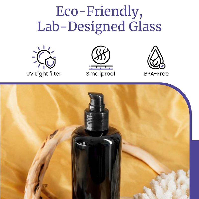 Infinity Jars Ultraviolet Glass Push Pump Bottle 200 Ml (6.8 fl oz) Refillable Containers for Lotion Homemade Cosmetics Make-up Skin Care Cream, Lotion, Shampoo, Conditioner Dispenser Bottles