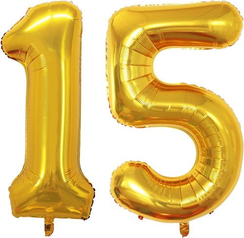 GOER 15th Birthday Balloons - Jumbo 42 Inch Foil Helium Decorations | Gold Sweet 15 Party Decor