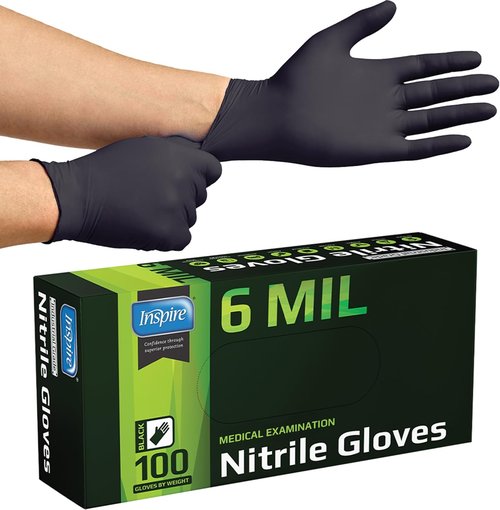 Inspire Black Nitrile Gloves - Heavy Duty 6 Mil Chemical Resistant Disposable Gloves | Ideal for Medical & Cleaning
