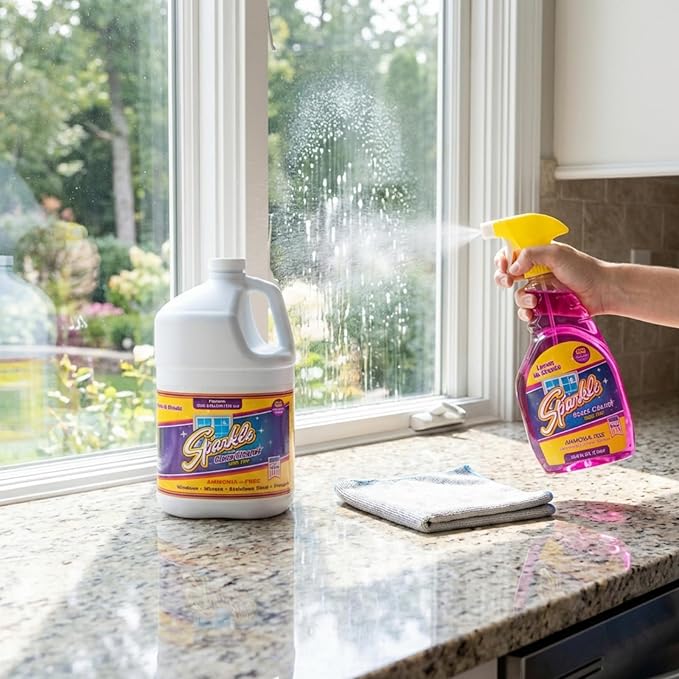 Sparkle Glass Cleaner Spray Bottle & 1 Gallon Refill, Ammonia-Free Original Formula, Streak-Free Shine, 33.8 fl oz + 128 fl oz (Pack of 3)