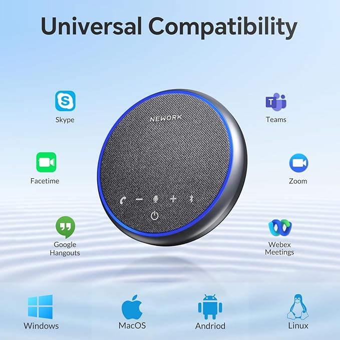 NEWORK Conference Speakerphone – 3 AI Mics, 360° Clear Voice, Noise Reduction, 12H Battery, Bluetooth & USB-C, Perfect for Home & Office Meetings