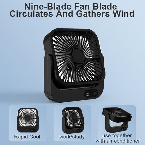 Magnetic Cruise Ship Approved Fan - 5000mAh Battery Operated Portable Fan with 5 Speeds | Sticks to Cabin Ceilings & Walls - Black