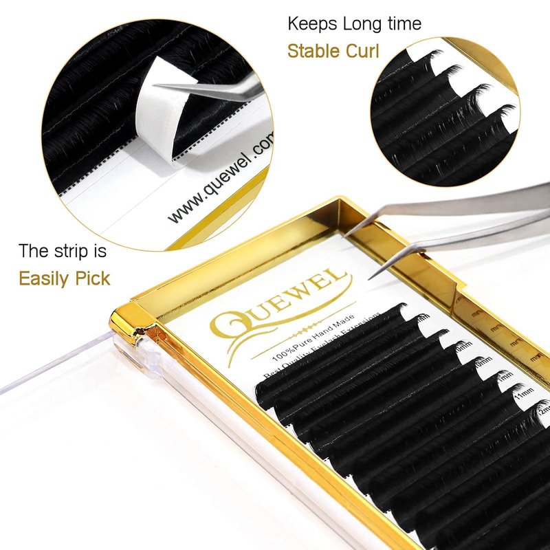 Volume Eyelash Extensions - 0.07 D Curl Mixed Tray (8-15mm) + Classic 0.15 D Curl (8-14mm) + Strong Black Adhesive (6ml)