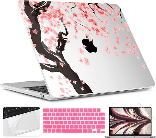 TWOLSKOO for MacBook Air 13 inch Case M5 2026 M4 2025 M3 M2 2024-2022 A3449 A3240 A3113 A2681, Plastic Hard Shell & Keyboard Cover & Screen Film for MacBook Air 13.6 inch Case, Cherry Blossoms