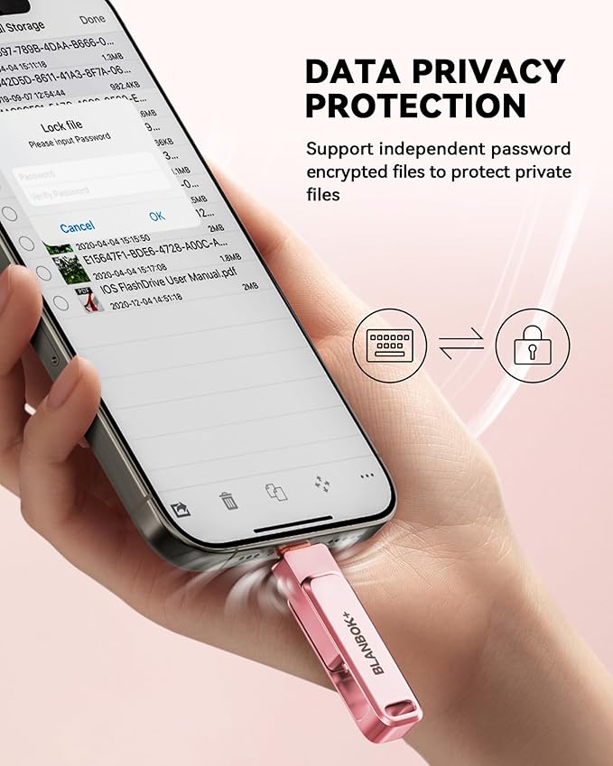 MFi Certified Flash Drive for iPhone Photo Stick, Thumb Drive Memory Stick High Speed USB Drive Photo Storage for iPhone USB Stick Compatible for iPhone/iPad/Android/PC (Pink, 256GB)