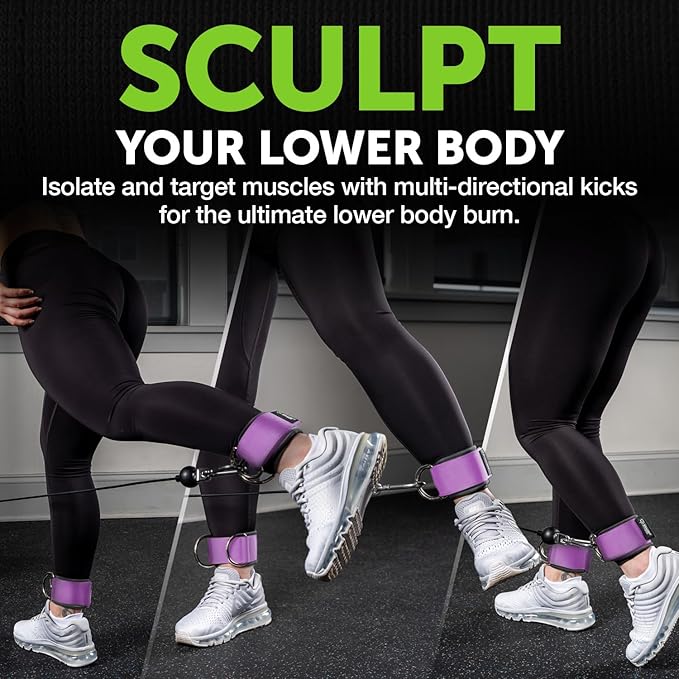 Gradient Fitness Ankle Straps (2 Pack) | Ankle Strap for Cable Machine, Ankle Bands for Working Out, Cable Ankle Strap, Cable Machine Attachment, Ankle Cable Attachments for Gym (Purple, 2 D-Rings)