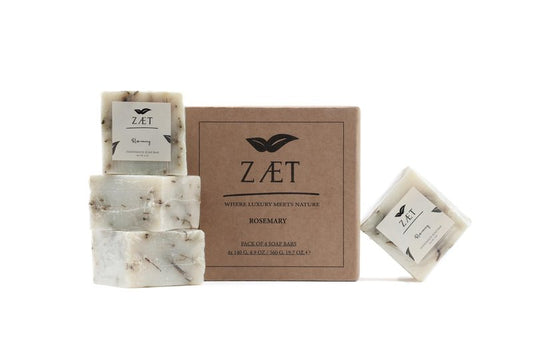 ZÆT 4-Pack Rosemary Bar Soap – Made with Rosemary Leaves, Olive Oil and Coconut Oil - Handmade Soap Bar for Face, Body and Hands - Gently Cleanses and Hydrates All Skin Types- For Men and Women