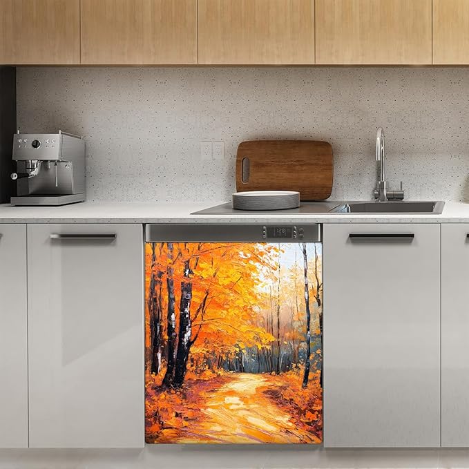 Autumn Forest Painting Dishwasher Magnet Cover for The Front Magnetic Dishwasher Door Covers Dish Washer Sticker Wrap Home Decorative Appliances Panel Decal Kitchen Decor 23" x 26" (Magnetic)