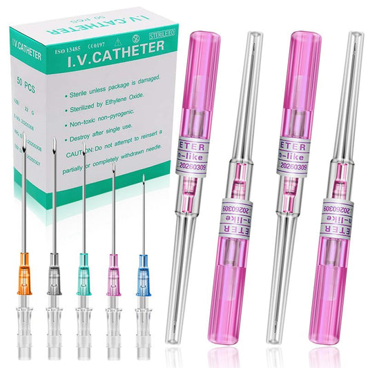 Rayyl Catheter Needles 50Pcs - 20 Gauge Piercing Catheter Needles Disposable for Ear Nose Lip Tongue Belly Piercing Supplies (20G-50pcs)