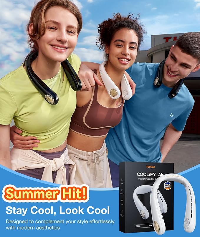 TORRAS COOLiFY Air 2026 Upgraded Neck Fan Air Conditioner, Dual-Airflow Pro Cooling, Ultra Light Portable Fan Rechargeable, Personal Cooling Fan Travel Essentials, Gift for Dad Father,White