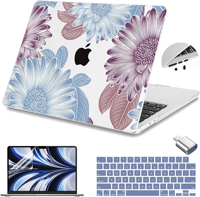 Teryeefi for MacBook Air M5 M4 M3 M2 13.6 inch Case 2026 2025 2024-2022,Fit Model A3449 A3240 A3113 A2681, Laptop Hard Shell Cases with Keyboard Cover & Screen Protector for MacBook Air 13, W-Flowers