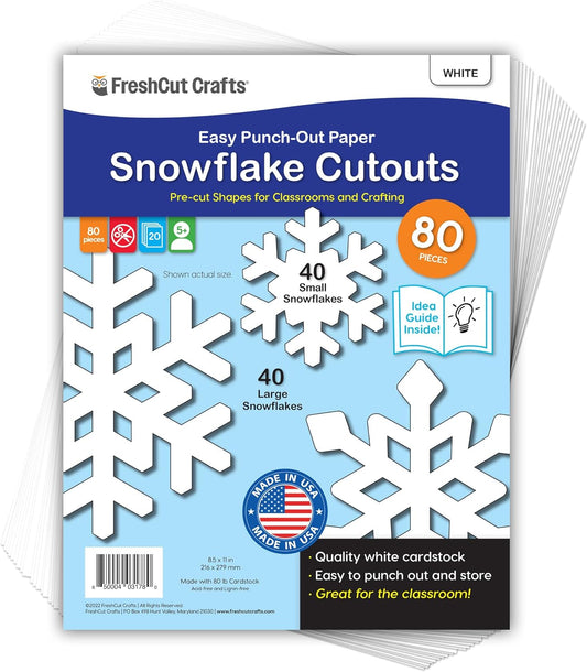 Regine Switzerland Snowflake Paper Cutouts - 80 Pieces of 2-Sided White Card Stock for Classroom Decor | Winter Decorations