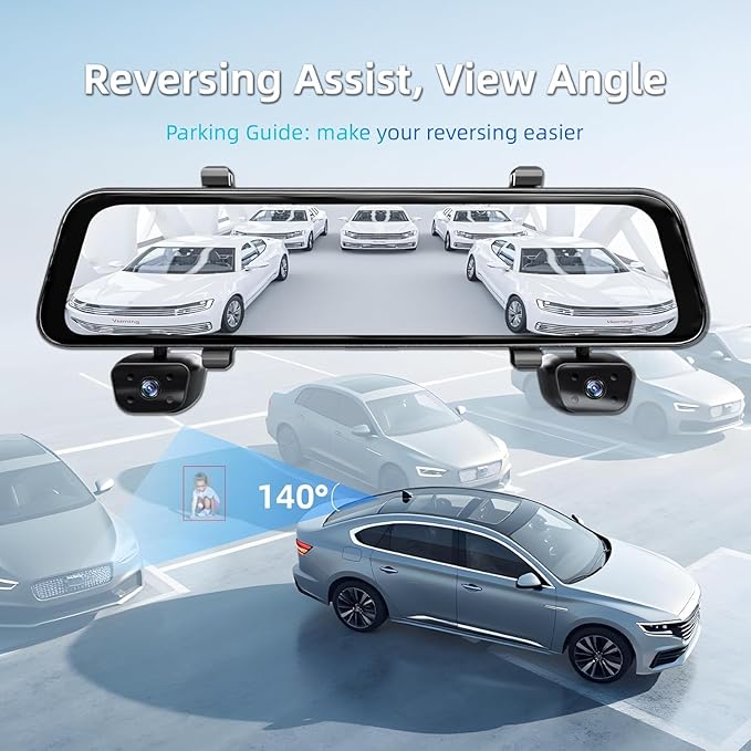 2026 Rearview Mirror Camera,4 Channel Mirror Dash Cam Front and Rear,Rear View Mirror Backup Camera for Cars & Trucks,12" Touch Screen,Built-in 5.8GHz WiFi,GPS,IR Night Vision,Free 128GB SD Card