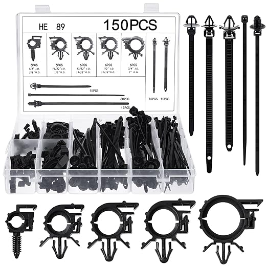 Funnymoom 150 pcs Car Wire Loom Routing Clips Push Mount Cable Tie Assortment 10 Sizes Car Harness Routing Clips Universal Wiring Harness Replacement Parts for Automotive