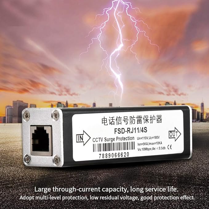 Cunyuer RJ11 Telephone Fax Protector, Lighting Thunder Arrester Device, Audio Telephone Protector Data Single Protector 110V